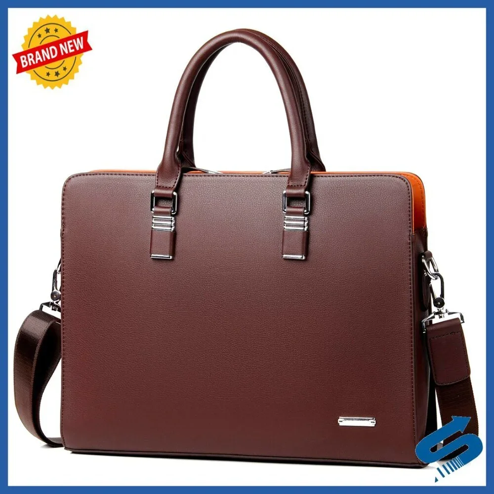 Leather Briefcase Laptop Bag Professional Business Shoulder Strap Classic